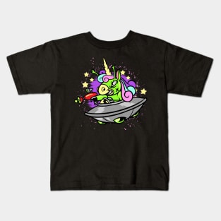 Unicorn Alien Spaceship Space Funny Art Kids T-Shirt